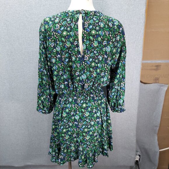 Floral Patterned Green & Blue Womens Dress With Keyhole Back - Picture 6 of 10